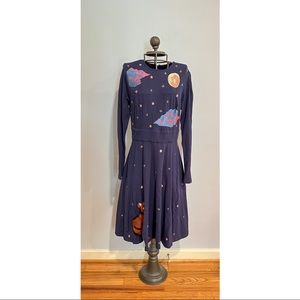 Dark Blue Dress with Fox, Stars, Clouds & Moon Embroidery from Eshakti +pockets!